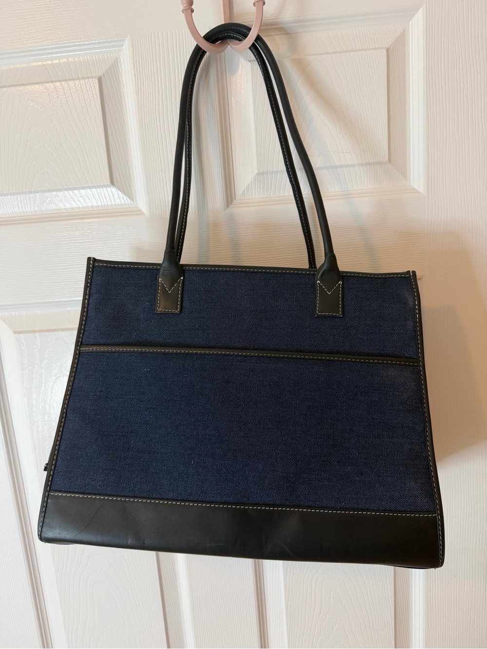 Fifi & Romeo Pet Carrier Denim Navy and Leather Tote with Black Trim